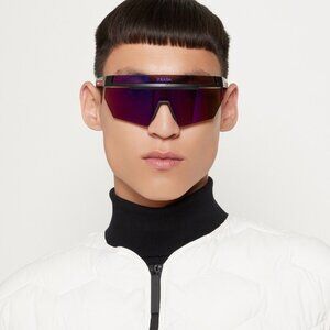 NEW Prada Linea Rossa PS01YS 1BO02U Black Brown Mirror Single Lens Sunglasses